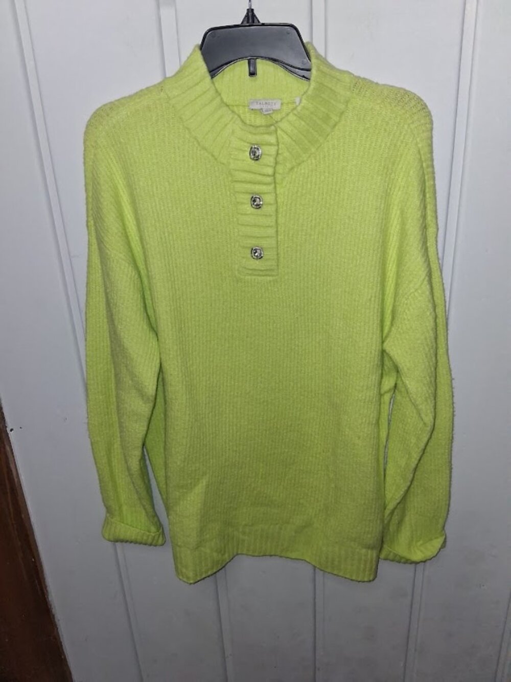 Talbots Lime Green Jewel Button Henley Oversized Sweater NWT Sz L